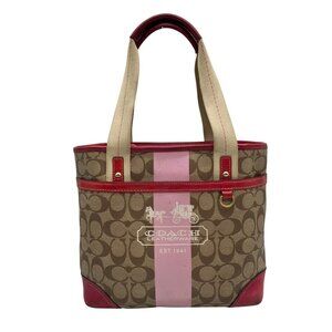 Coach Brown Monogram Canvas Pink Heritage Stripe Tote Bag 11349